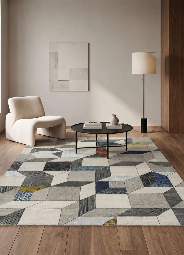chaos theory by kavi grey and black wool and bamboo silk hand knotted Rug - Rander
