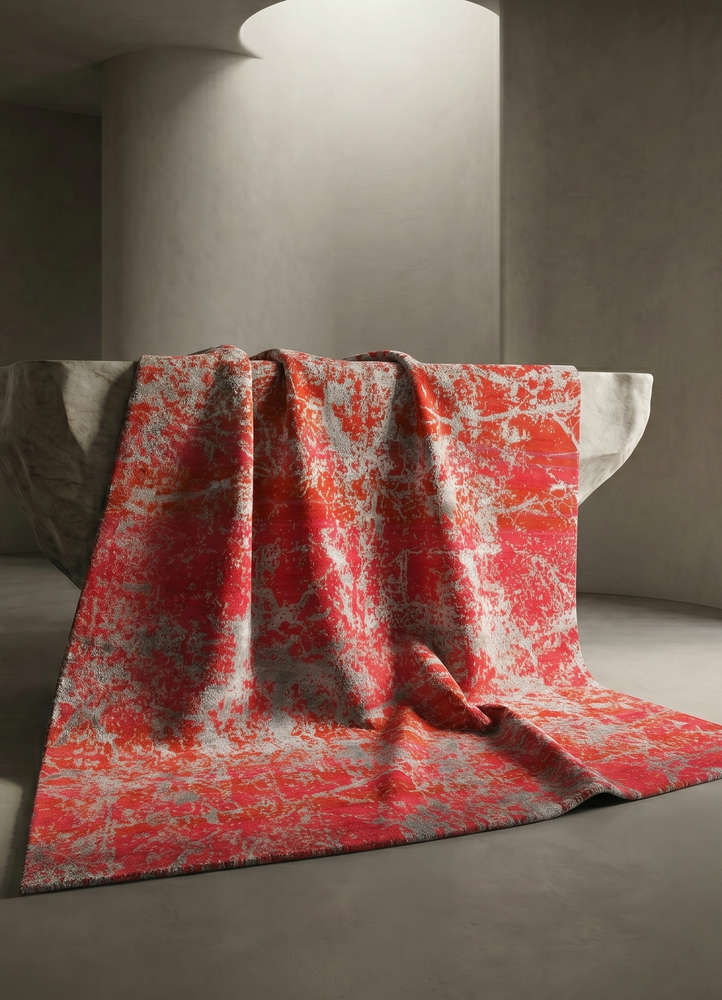 chaos theory by kavi red and orange wool and bamboo silk hand knotted Rug - Rander