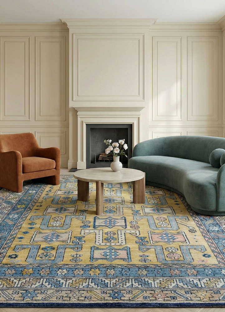 savana green wool hand knotted Rug - Rander
