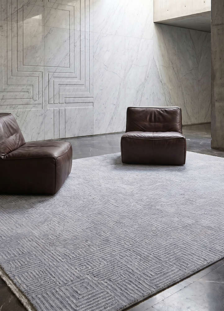 manifest grey and black wool and silk hand knotted Rug - Rander