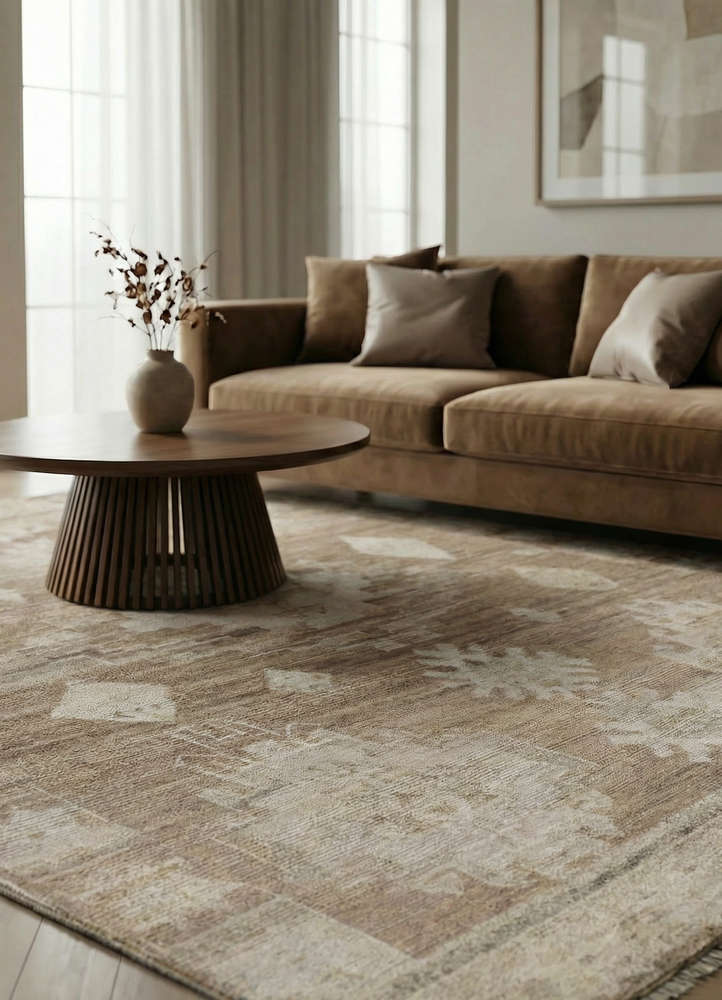 manifest beige and brown afghan wool hand knotted Rug - Rander