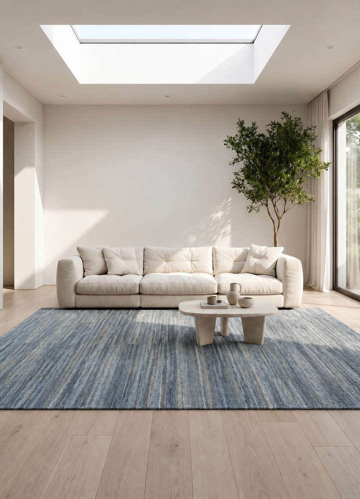 manifest blue wool and viscose hand knotted Rug - Rander