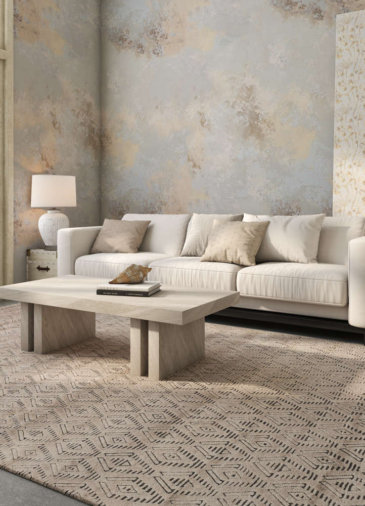 manifest beige and brown wool and bamboo silk hand knotted Rug - Rander