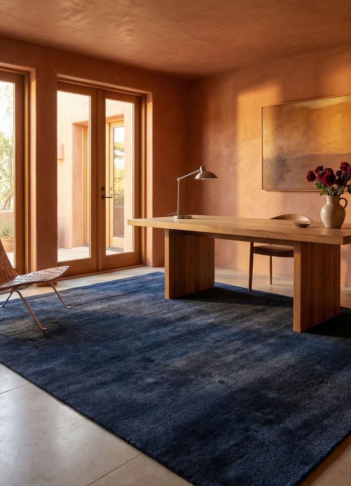 manifest blue wool and silk hand knotted Rug - Rander