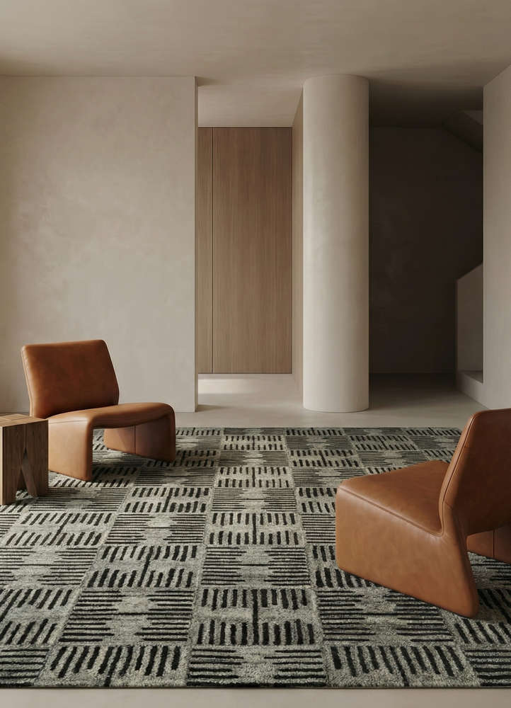 pathways grey and black wool hand tufted Rug - Rander