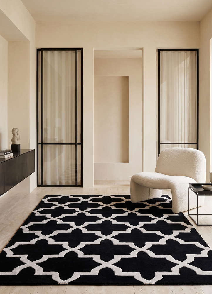 contour grey and black wool and viscose hand tufted Rug - Rander