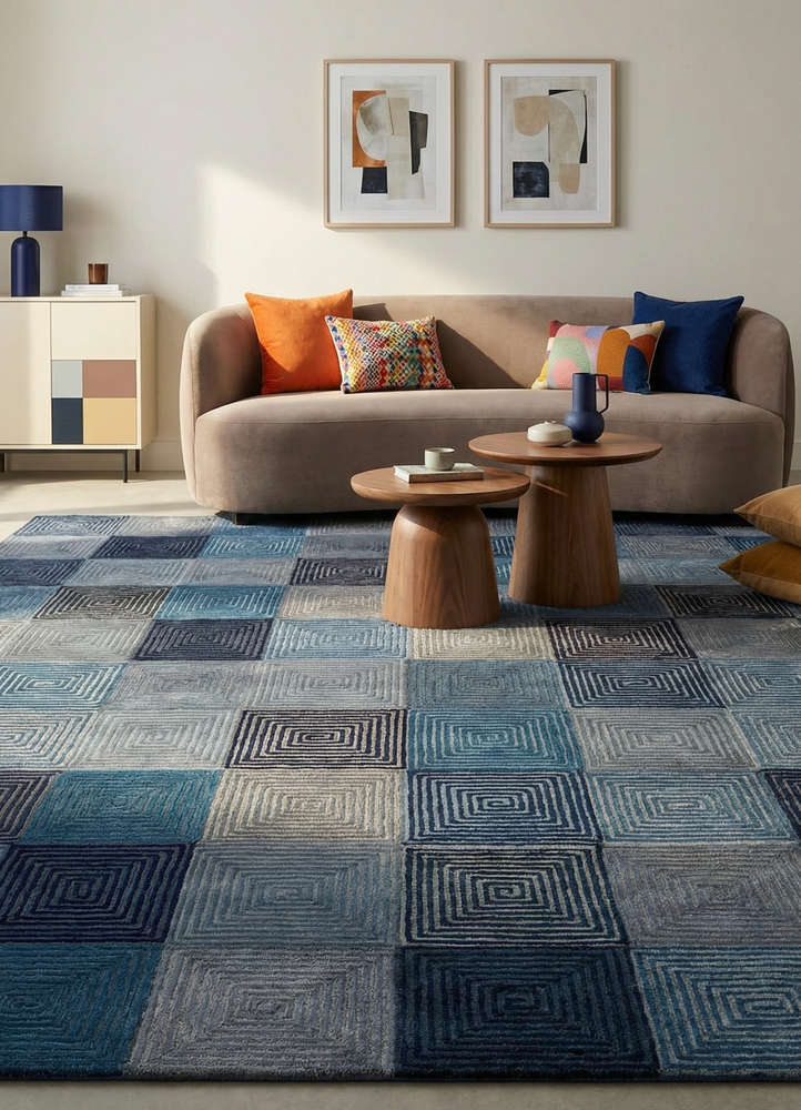 pathways blue wool and viscose hand tufted Rug - Rander