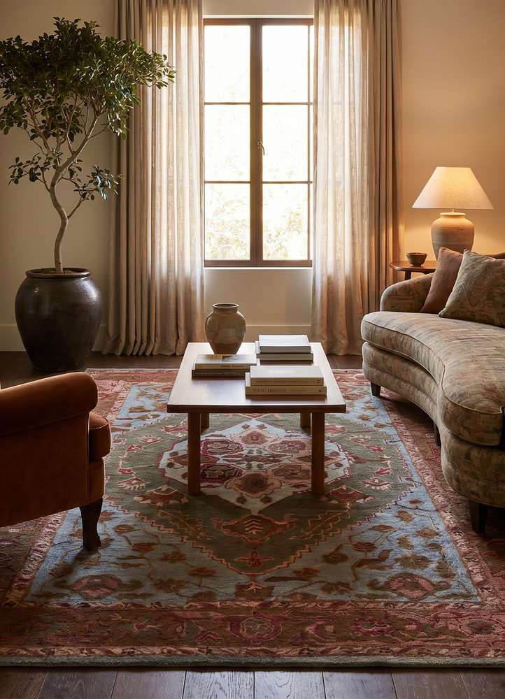 kasbah red and orange wool and viscose hand tufted Rug - Rander