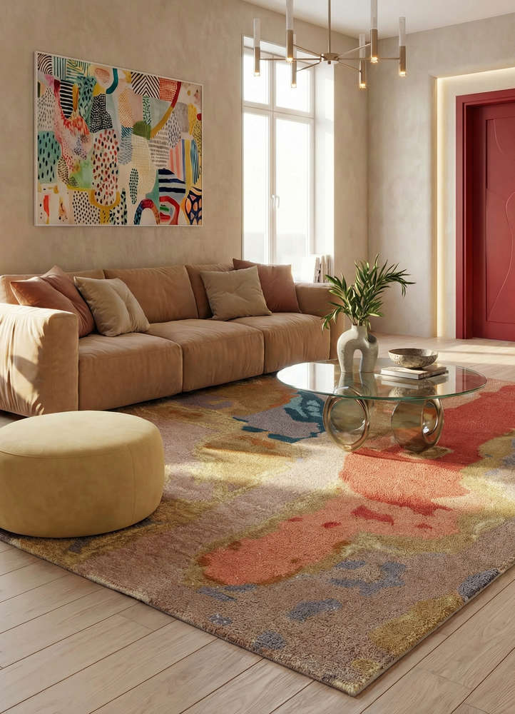 genesis beige and brown wool and viscose hand tufted Rug - Rander