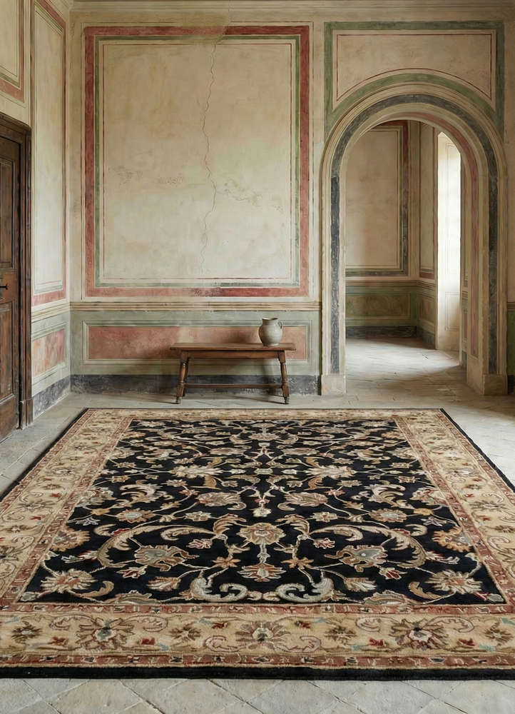 kasbah grey and black wool and viscose hand tufted Rug - Rander