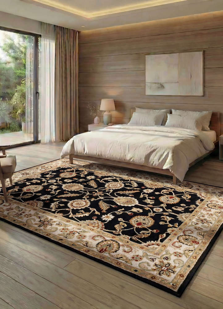 kasbah grey and black wool and viscose hand tufted Rug - Rander