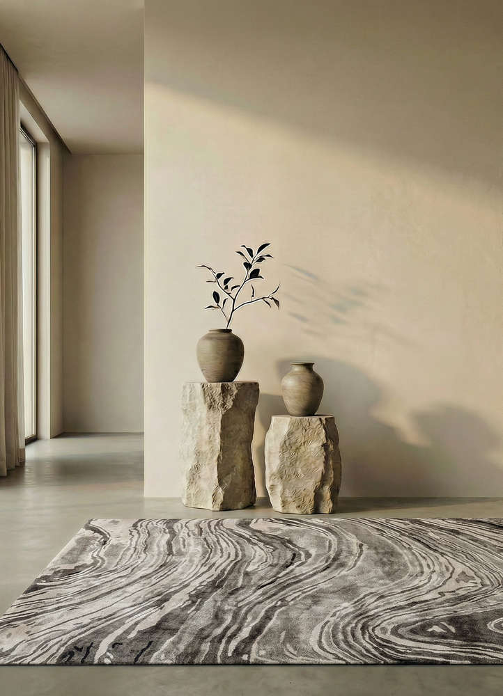genesis grey and black viscose hand tufted Rug - Rander