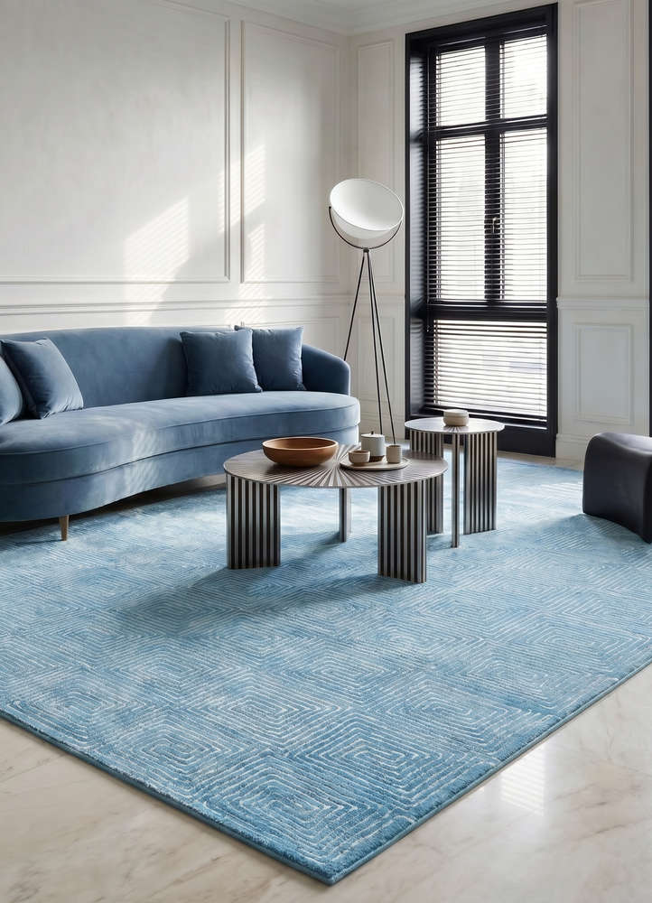 pathways blue wool and viscose hand tufted Rug - Rander