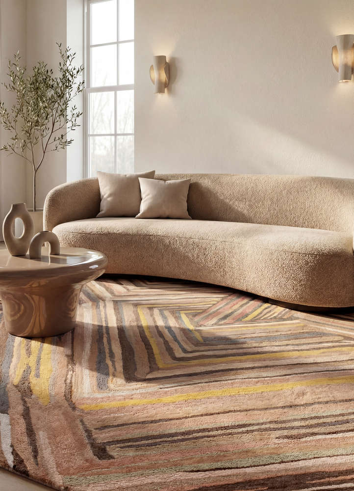 genesis beige and brown wool and viscose hand tufted Rug - Rander