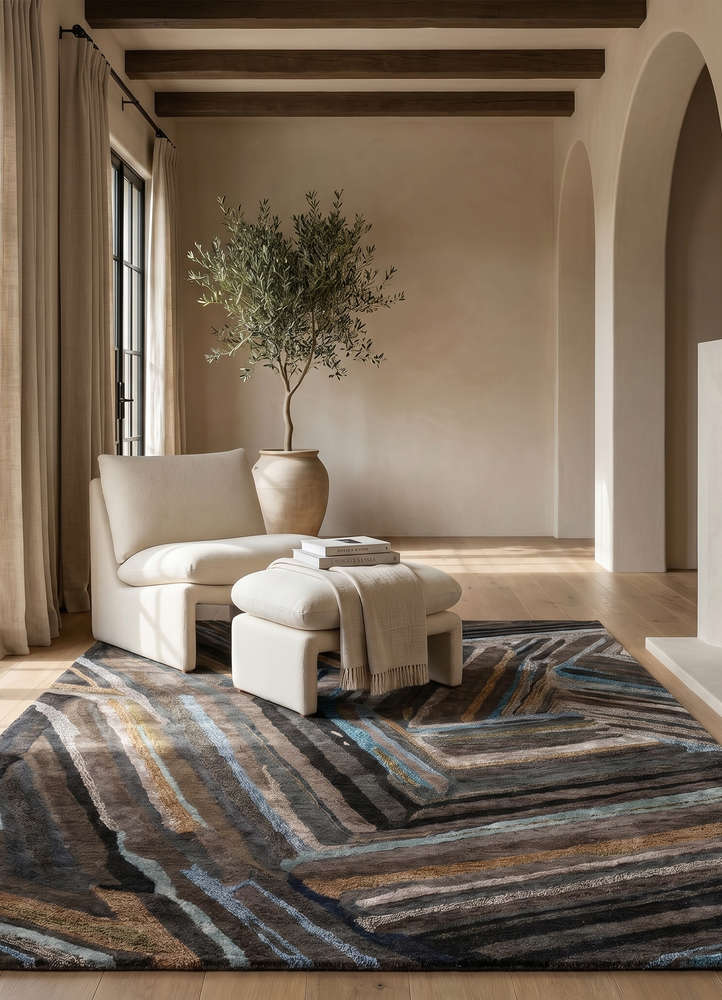 genesis grey and black wool and viscose hand tufted Rug - Rander