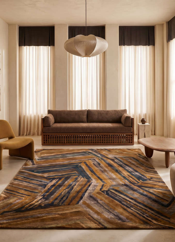 genesis red and orange wool and viscose hand tufted Rug - Rander