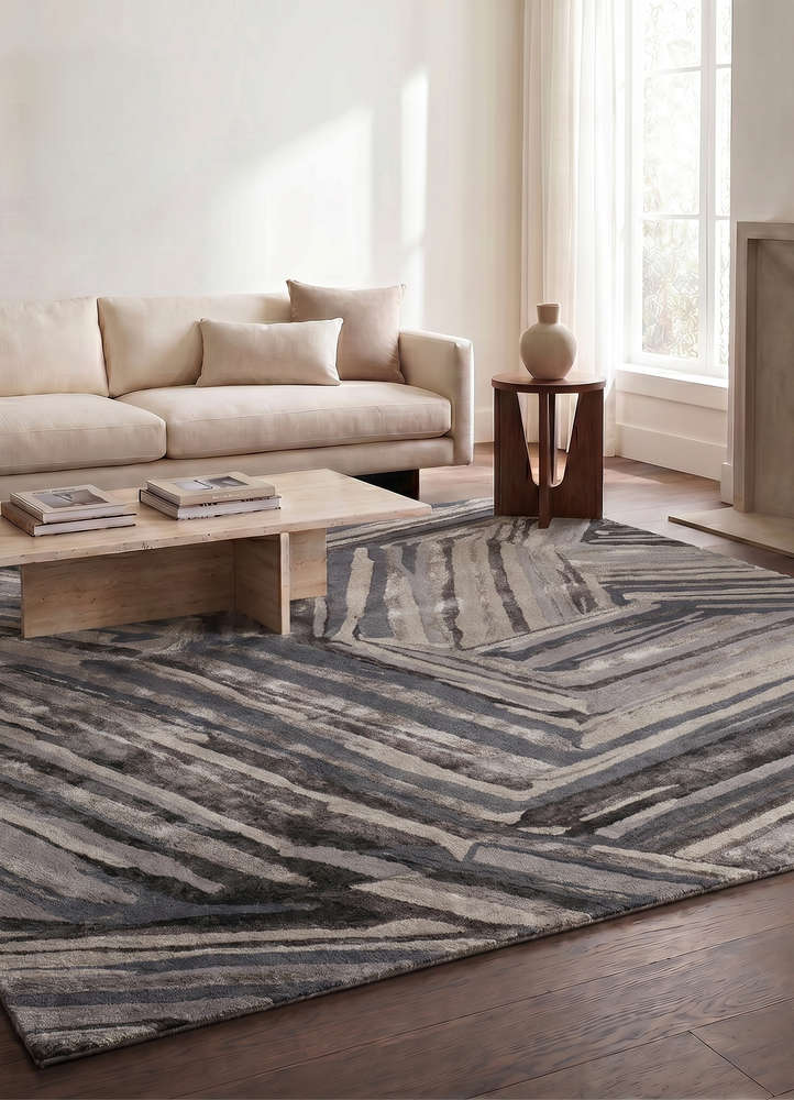 genesis blue wool and viscose hand tufted Rug - Rander