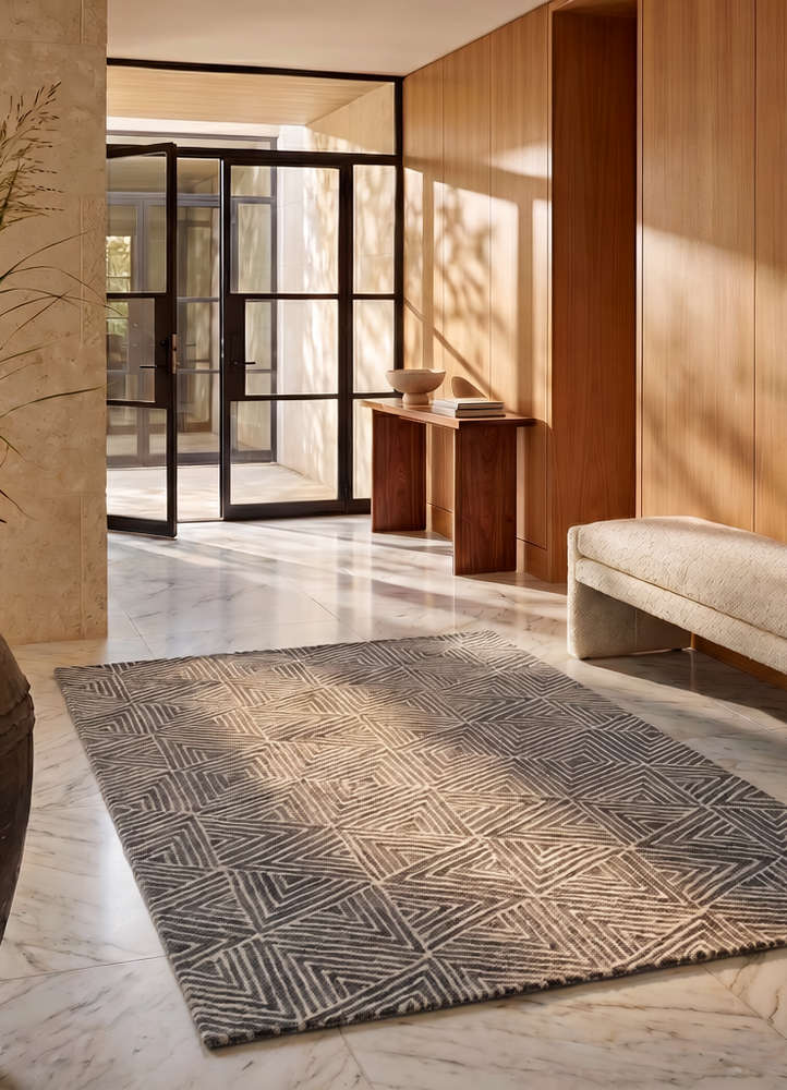 pathways grey and black wool hand tufted Rug - Rander