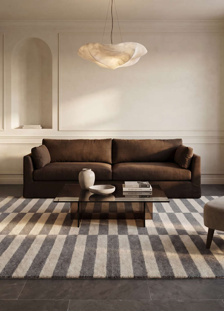 linear grey and black wool and viscose hand tufted Rug - Rander