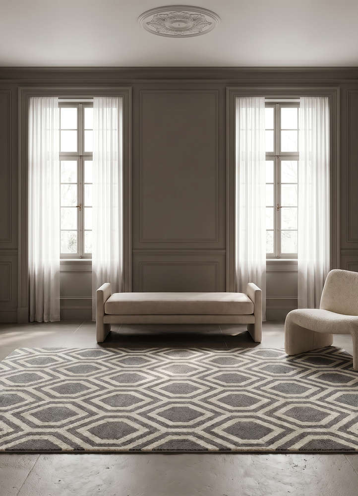 contour grey and black wool and viscose hand tufted Rug - Rander