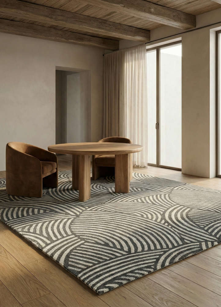 pathways grey and black wool and viscose hand tufted Rug - Rander