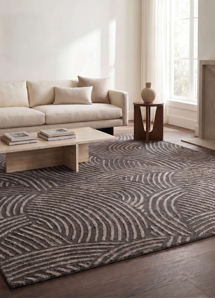 pathways grey and black wool and viscose hand tufted Rug - Rander