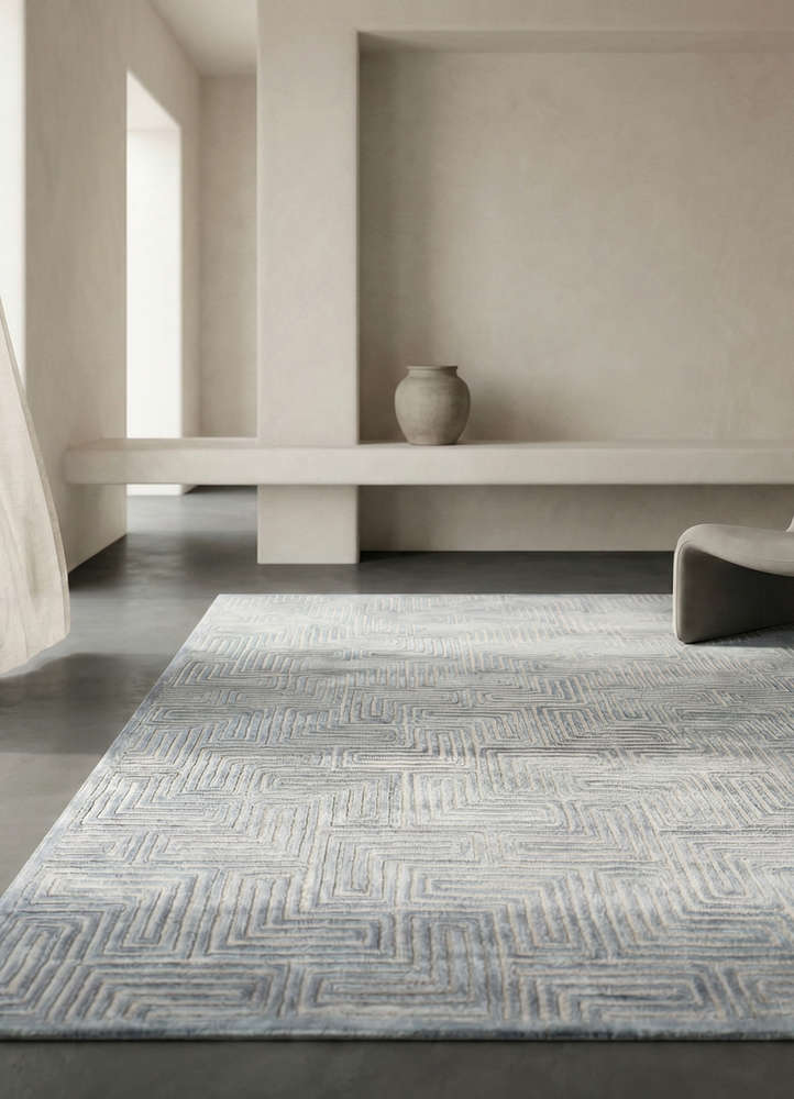 cera blue wool and viscose hand tufted Rug - Rander