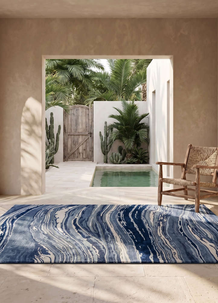 genesis blue wool and viscose hand tufted Rug - Rander