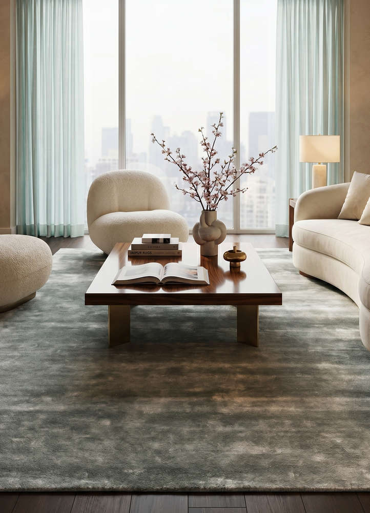 cera blue viscose hand tufted Rug - Rander