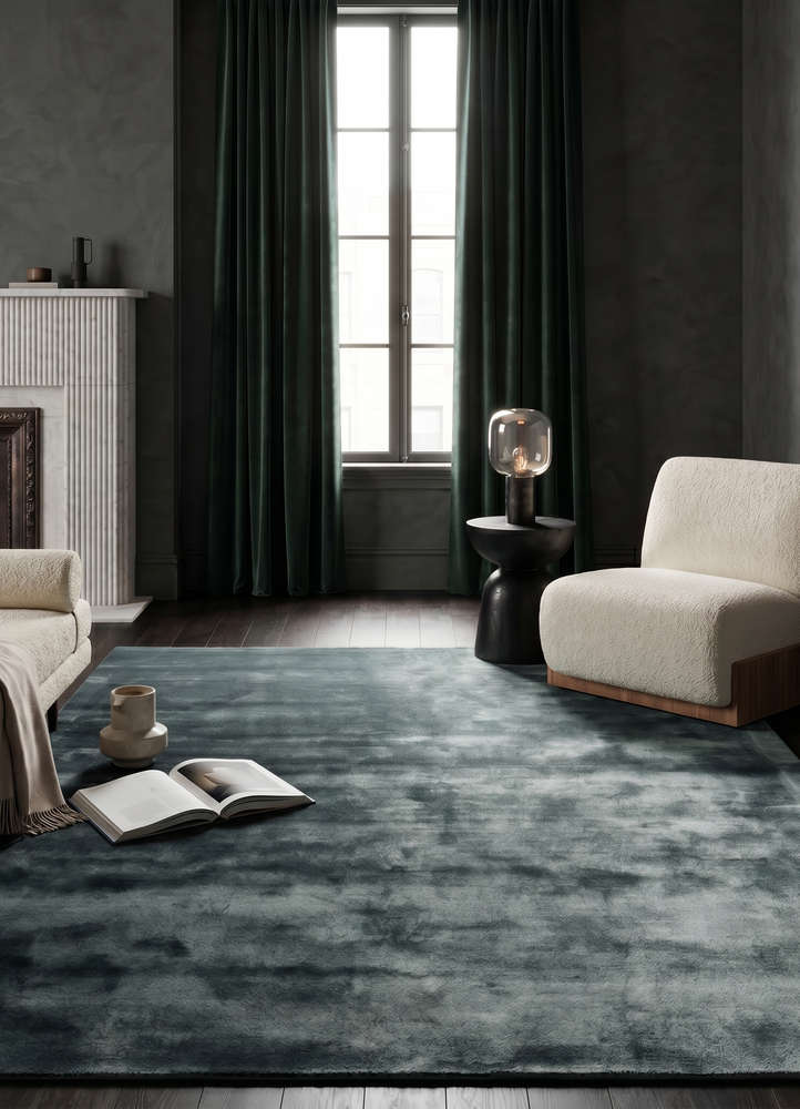 cera blue viscose hand tufted Rug - Rander