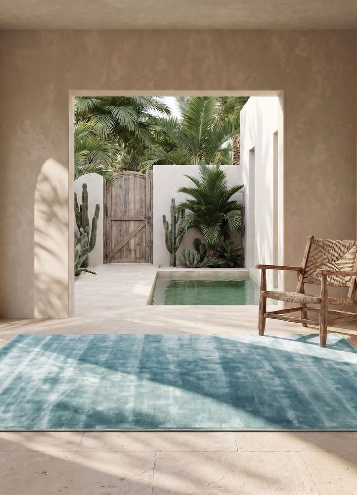 cera blue viscose hand tufted Rug - Rander