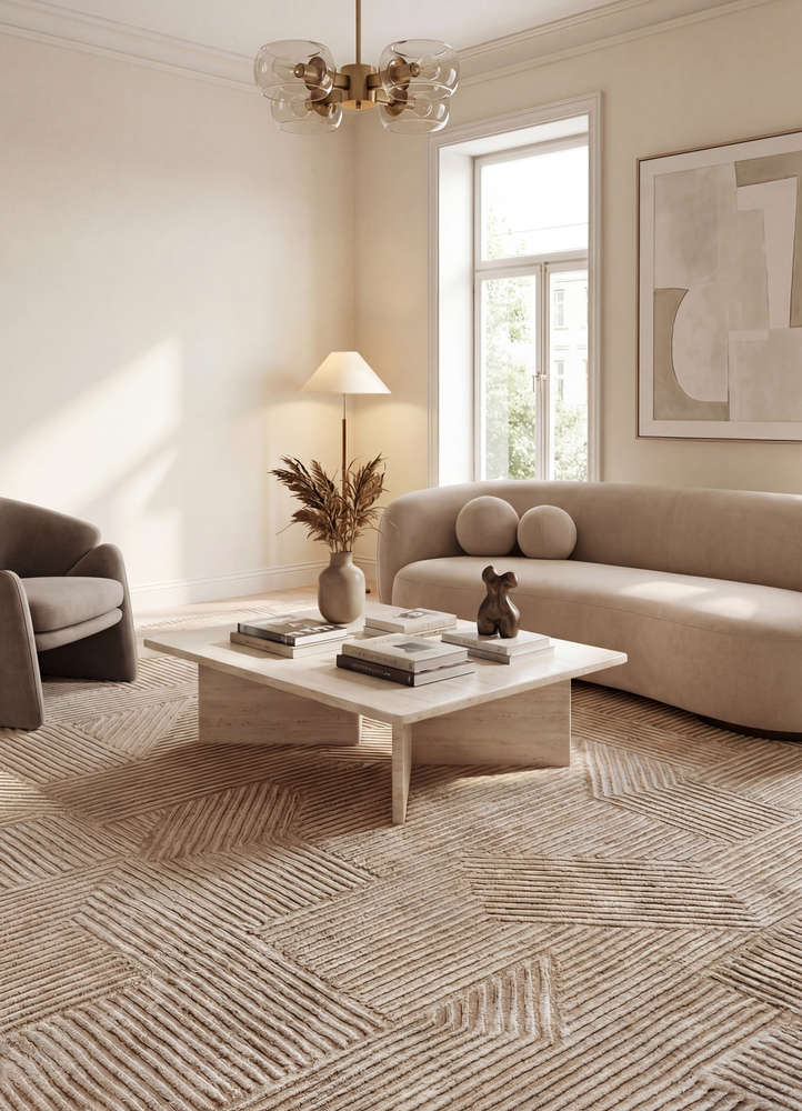 cera beige and brown wool and viscose hand tufted Rug - Rander