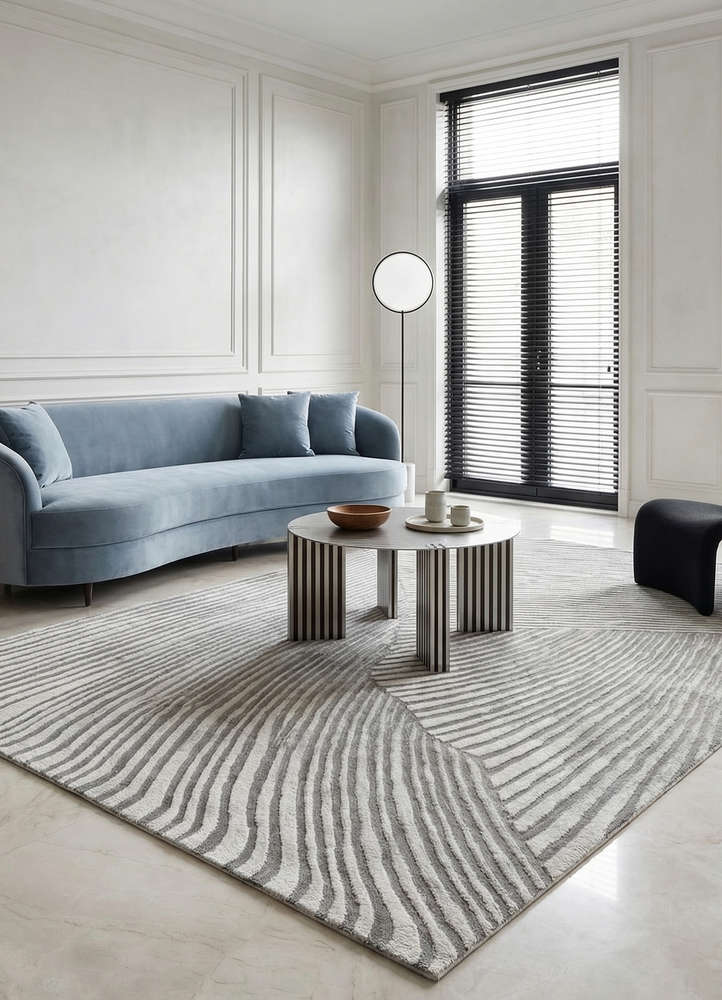 infini blue wool and viscose hand tufted Rug - Rander