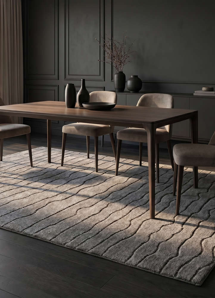 cera blue wool and viscose hand tufted Rug - Rander