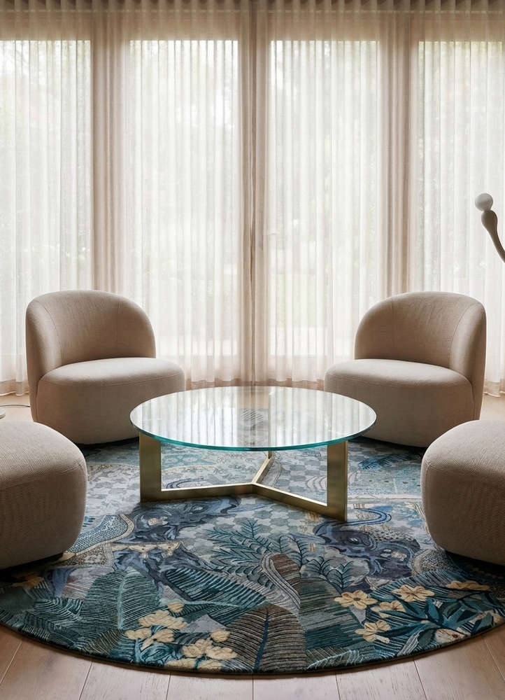 inde rose blue wool and silk hand knotted Rug - Rander