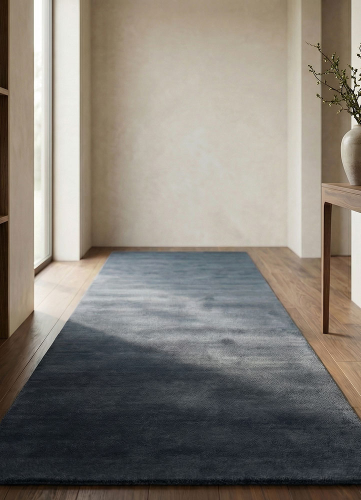 linear blue wool hand tufted Rug - Rander