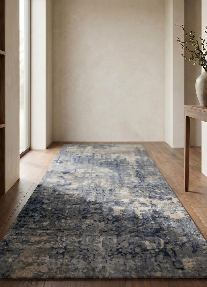 chaos theory by kavi grey and black wool and bamboo silk hand knotted Rug - Rander