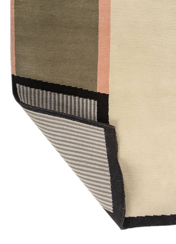 box ivory wool hand knotted Rug - Perspective