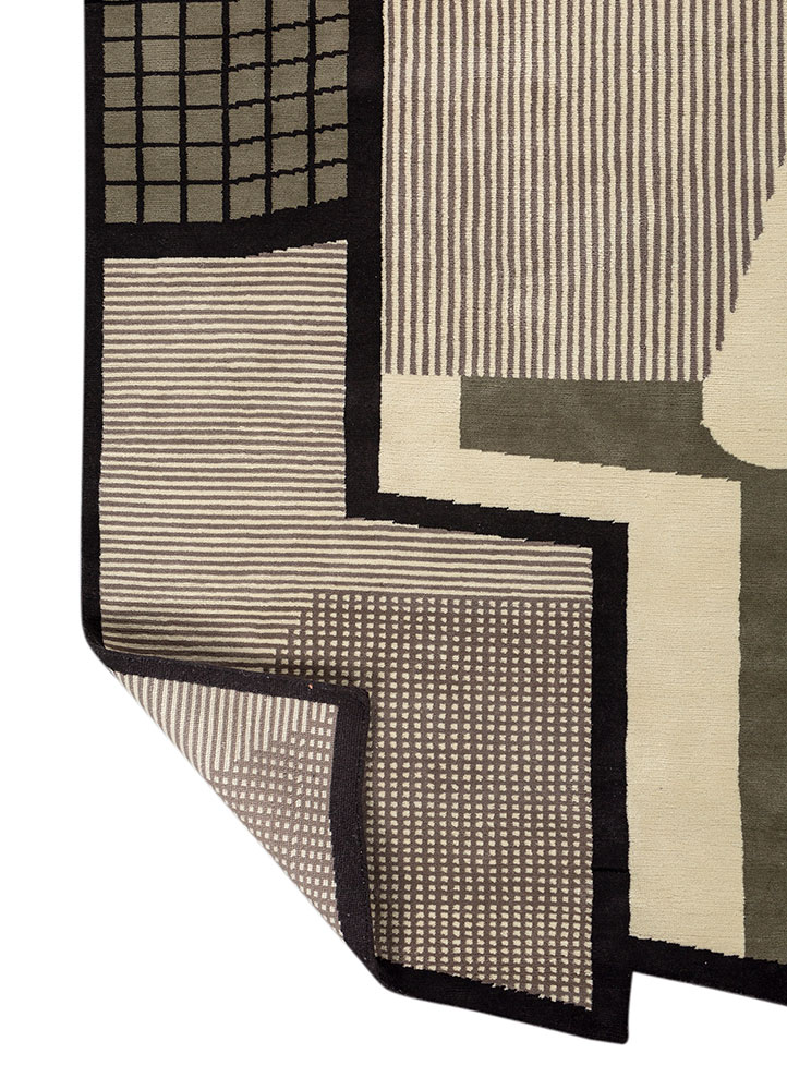 box green wool hand knotted Rug - Perspective