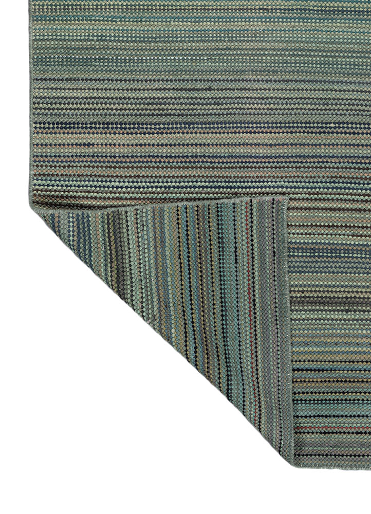 abrash blue wool flat weaves Rug - Perspective