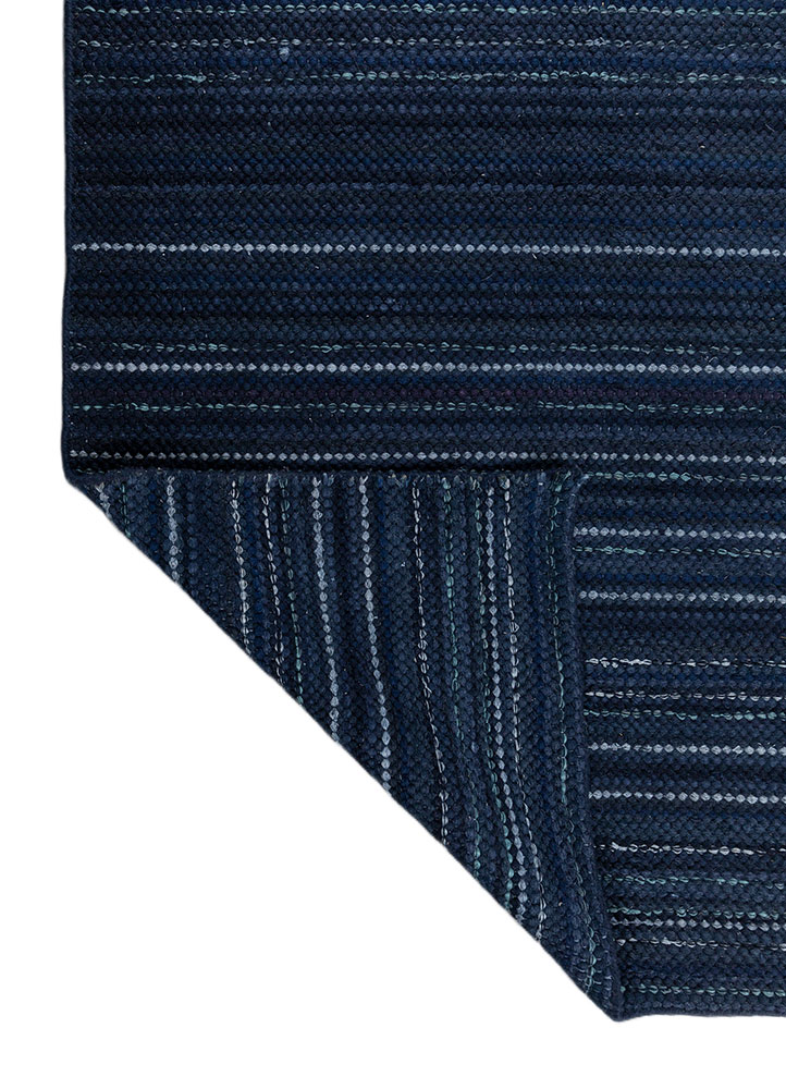 abrash blue wool flat weaves Rug - Perspective