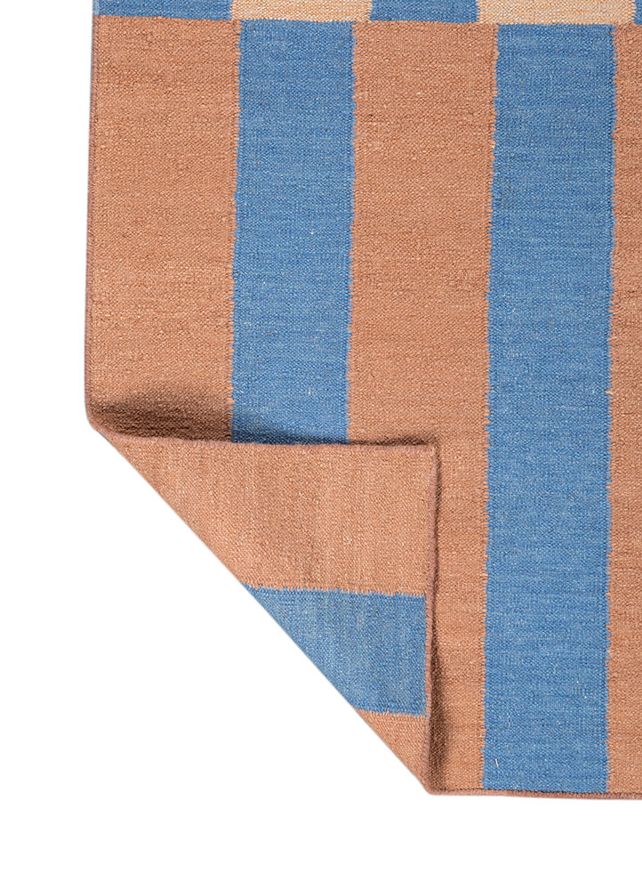 checkers red and orange wool flat weaves Rug - Perspective