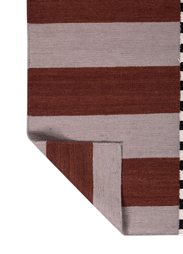 checkers red and orange wool flat weaves Rug - Perspective