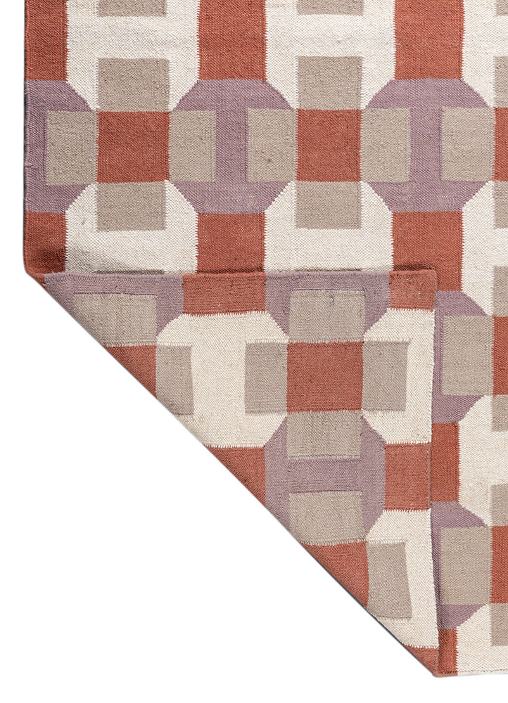checkers beige and brown wool flat weaves Rug - Perspective