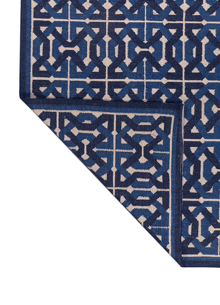 alhambra blue wool flat weaves Rug - Perspective