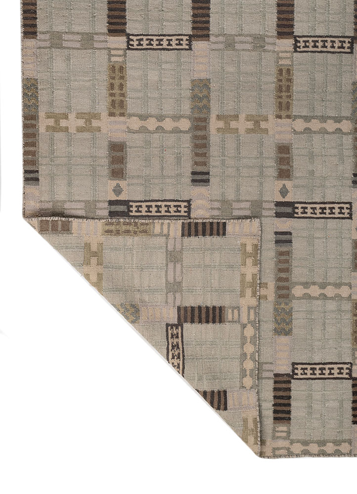 checkers blue wool flat weaves Rug - Perspective