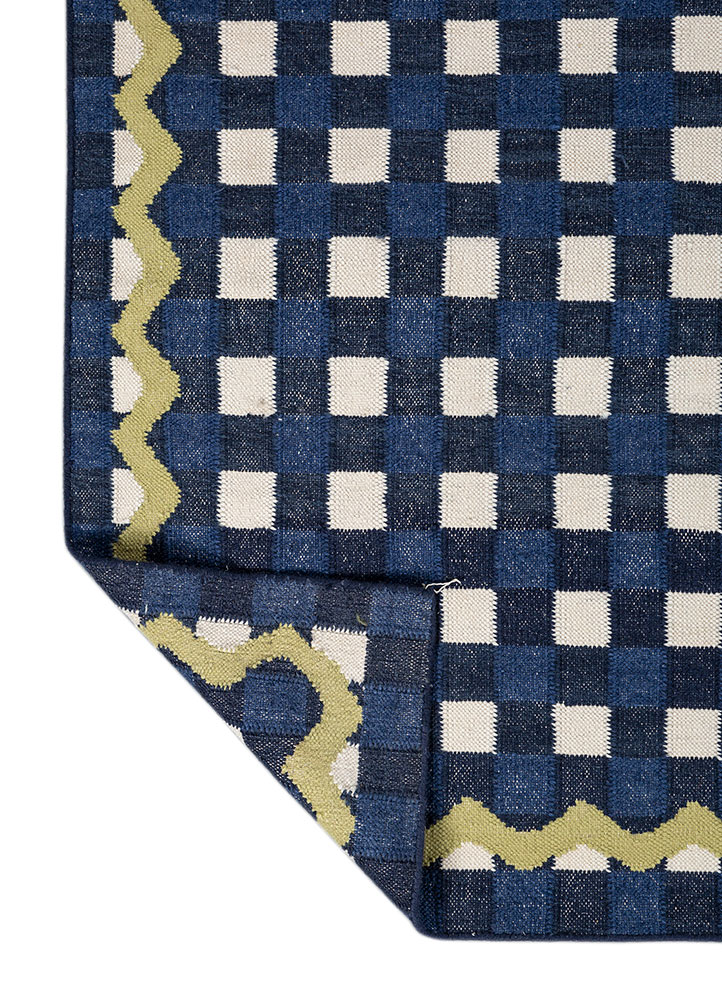 alhambra blue wool flat weaves Rug - Perspective