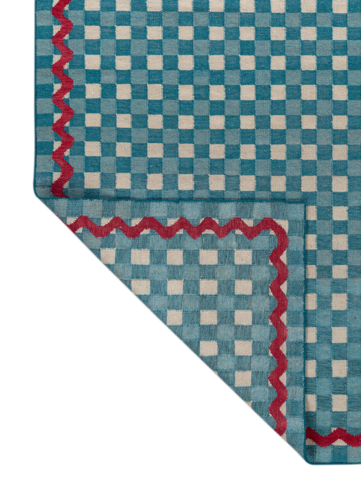 alhambra blue wool flat weaves Rug - Perspective
