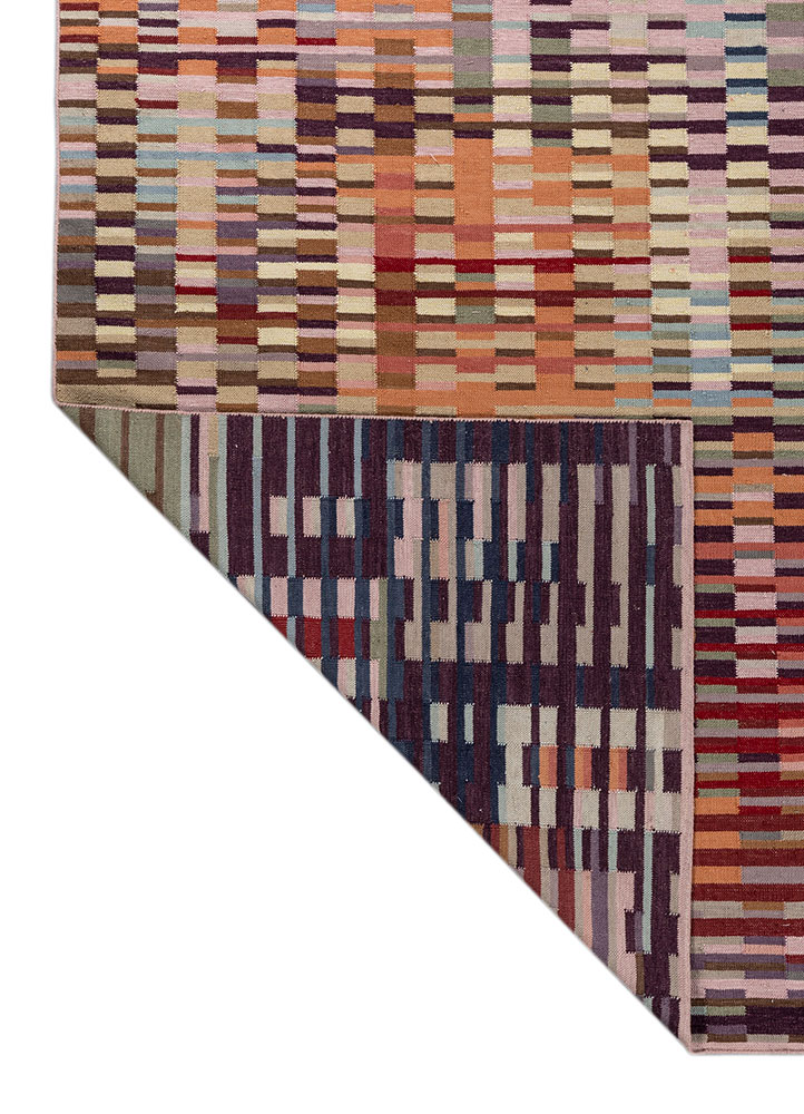 checkers pink and purple wool flat weaves Rug - Perspective