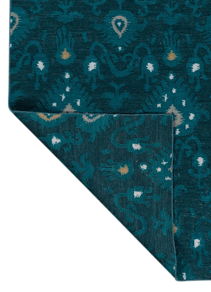 bedouin blue wool flat weaves Rug - Perspective
